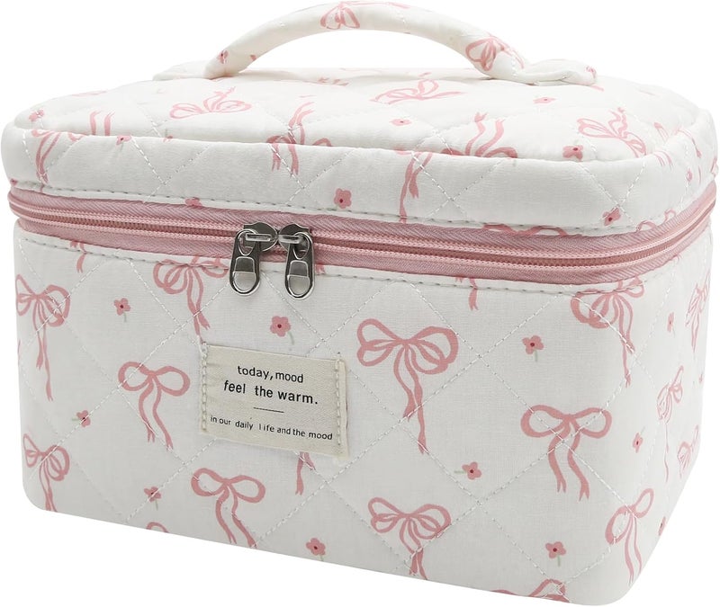 Gosect Large Makeup Bag, Cute Cosmetic Bag for Women Girls, Floral Coquette Aesthetic Toiletry Bag, Travel Make Up Organizer Bag (Pink Small Butterfly) - Image 1